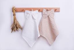 Waffle Weave Hand Towel With Bow - Linen Cotton Blend Gift For Her - thumbnail 1