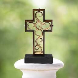 Unity Cross ?? Aged Black Umber With Hand Glazed Ivory Color Candle Sand Elegant Alternative