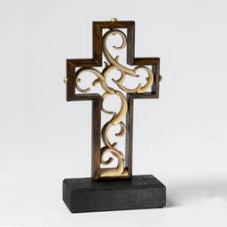 Unity Cross ?? Aged Black Umber With Hand Glazed Ivory Color Candle Sand Elegant Alternative - thumbnail 3