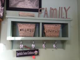 Country Wall Shelf With Hooks 2-Cubby Basket Storage