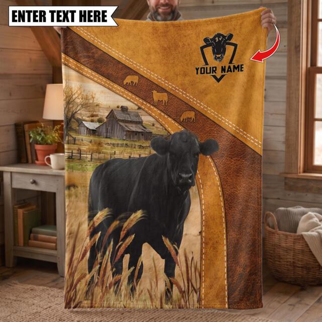 Personalized Name Black Angus Farming Life Pattern Blanket, Custom Farm Bedroom Decor Gift - image 1