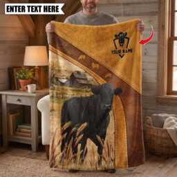 Personalized Name Black Angus Farming Life Pattern Blanket, Custom Farm Bedroom Decor Gift - thumbnail 2