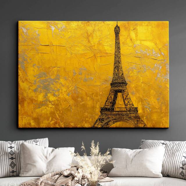 Gold Eiffel Tower Paris Landmark Abstract Oil Painting Framed Poster Print Or Canvas Wall Decor Art Bedroom Home Interior Gift - image 1