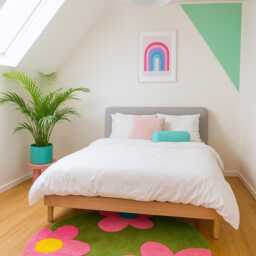 Round Rug With Floral Pattern. Green Meadow Rug. Special Gifts For Women. Hallway Rug, Green & Pink. Home Decor. Children's Room - thumbnail 3
