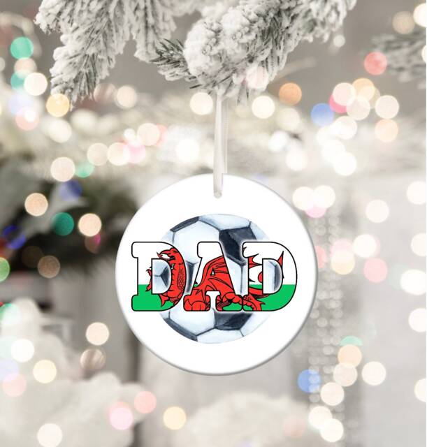 Dad Football Wales Welsh Footie Daft Crazy Personalised Christmas Bauble Funny Gift Present Keepsake Novelty Tree Xmas For Him