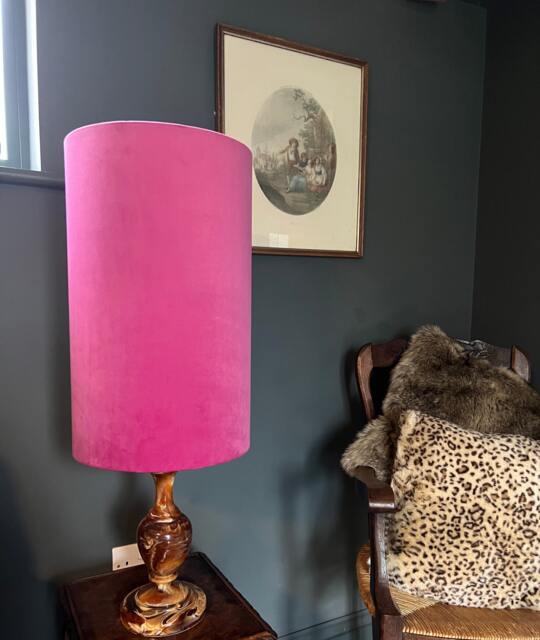 Hot Pink Velvet Cylinder Lampshade, Extra Tall Plain Cylindrical Drum - image 1