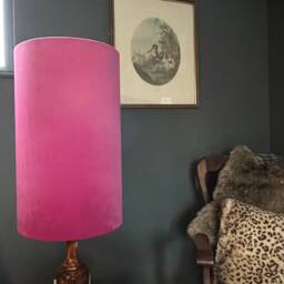 Hot Pink Velvet Cylinder Lampshade, Extra Tall Plain Cylindrical Drum - thumbnail 3