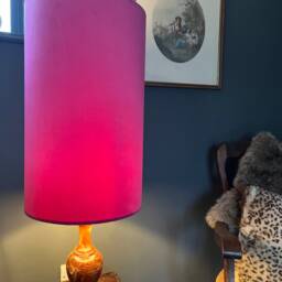 Hot Pink Velvet Cylinder Lampshade, Extra Tall Plain Cylindrical Drum - thumbnail 2