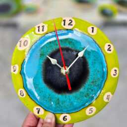 Handmade Ceramic Wall Clock - Colorful Pottery Art, Silent Kitchen - thumbnail 2