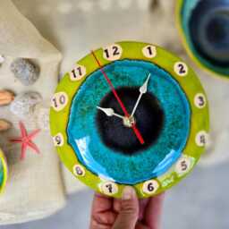 Handmade Ceramic Wall Clock - Colorful Pottery Art, Silent Kitchen - thumbnail 3