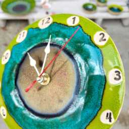 Handmade Ceramic Wall Clock - Colorful Pottery Art, Silent Kitchen - thumbnail 2