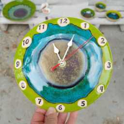 Handmade Ceramic Wall Clock - Colorful Pottery Art, Silent Kitchen - thumbnail 3