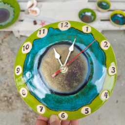 Handmade Ceramic Wall Clock - Colorful Pottery Art, Silent Kitchen - thumbnail 1