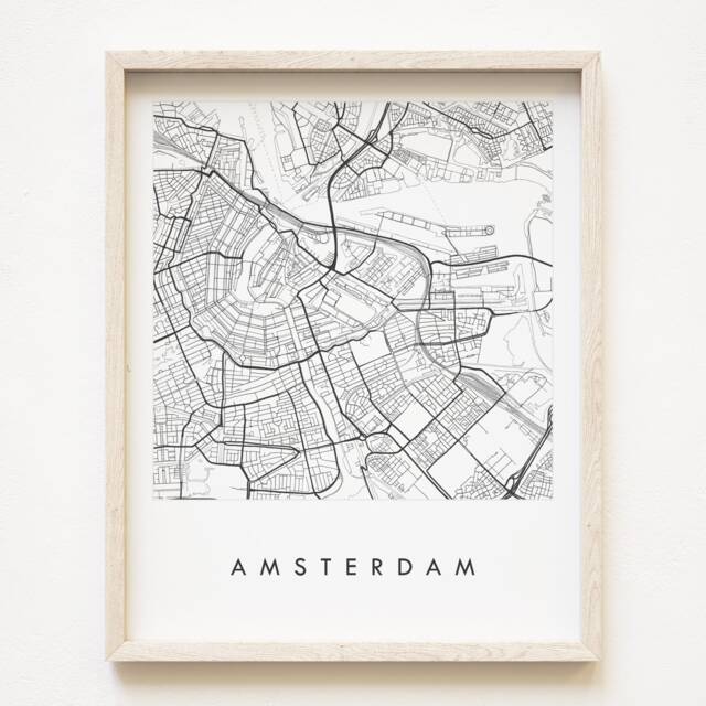 Amsterdam Map Hand Drawn Street The Netherlands City Drawing Black & White - Art Print Wedding Anniversary European Travel Gift - image 1