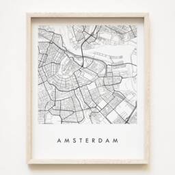 Amsterdam Map Hand Drawn Street The Netherlands City Drawing Black & White - Art Print Wedding Anniversary European Travel Gift - thumbnail 1