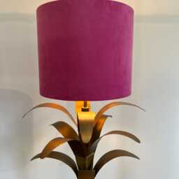 Hot Pink Velvet Drum Lampshade/ Ceiling Shade With A Metallic Gold Lining, Bright Brushed Lining - thumbnail 3