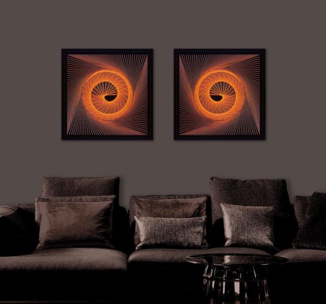 Neon Orange Spiral String Art - Geometric Glow in The Dark Wall Decor - image 1