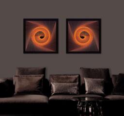 Neon Orange Spiral String Art - Geometric Glow in The Dark Wall Decor - thumbnail 1