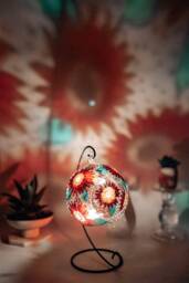 Hand Painted Burgundy Daisy Glass Candle Holder With Stand