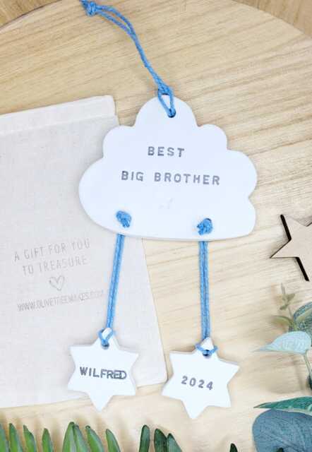 Best Big Brother Personalised Gift, New Baby Sibling Decoration, Brothers Make The Friends Clay Keepsake - image 1