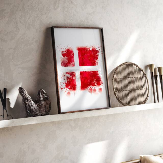 Denmark Watercolor Flag Wall Art Print - Travel Poster