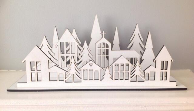 Christmas Winter Village Tea Light Holder Laser Cut Decoration Festive Wooden - image 1