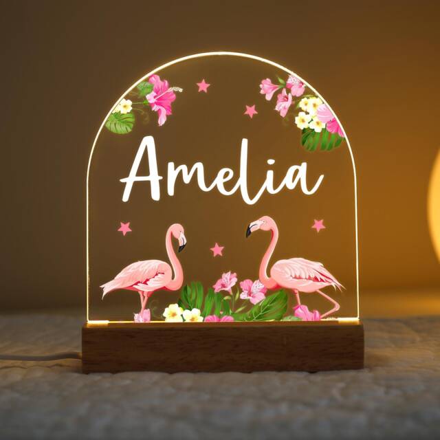 Personalised Led Nursery Lamp, Kids Night Light Gift, Flamingo Light, Baby Girl Birthday Gifts For Kids, Bedroom - image 1