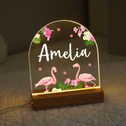 Personalised Led Nursery Lamp, Kids Night Light Gift, Flamingo Light, Baby Girl Birthday Gifts For Kids, Bedroom - thumbnail 3
