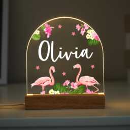 Personalised Led Nursery Lamp, Kids Night Light Gift, Flamingo Light, Baby Girl Birthday Gifts For Kids, Bedroom - thumbnail 2