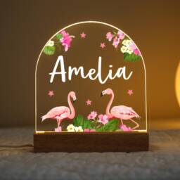 Personalised Led Nursery Lamp, Kids Night Light Gift, Flamingo Light, Baby Girl Birthday Gifts For Kids, Bedroom - thumbnail 1