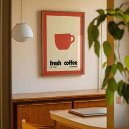 Retro Coffee Kitchen Print, Mid Century Modern Wall Art, Fresh Vintage Style Cafe Poster - thumbnail 2