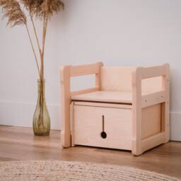 Montessori Multifunctional Chair & Box Set Solid Wood Kids Furniture - thumbnail 3