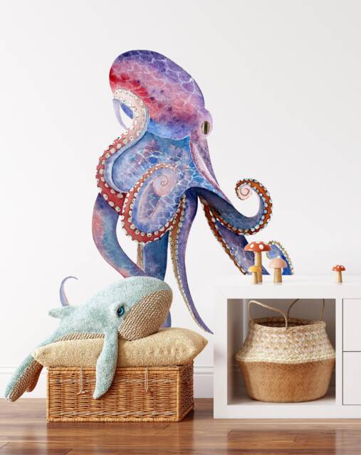 Watercolor Octopus Wall Decal Ocean Sea Kraken Removable Fabric Sticker - image 1