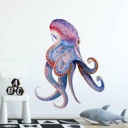 Watercolor Octopus Wall Decal Ocean Sea Kraken Removable Fabric Sticker - thumbnail 2