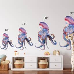 Watercolor Octopus Wall Decal Ocean Sea Kraken Removable Fabric Sticker - thumbnail 3