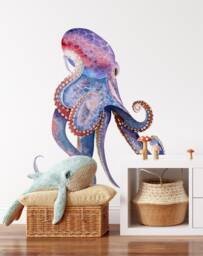Watercolor Octopus Wall Decal Ocean Sea Kraken Removable Fabric Sticker