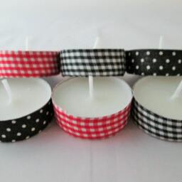 Washi Tape Tealights, Gingham Check & Polka Dot, Set Of 12, Wild Jasmine Scented - thumbnail 3
