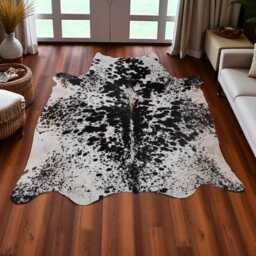 Extra Large Black & White Cowhide Rug Hair-On Leather Accent - 65x65 Inches - thumbnail 2