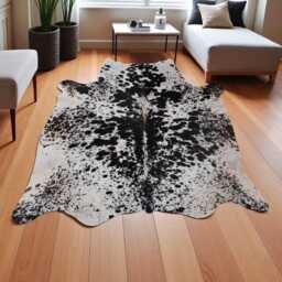 Extra Large Black & White Cowhide Rug Hair-On Leather Accent - 65x65 Inches - thumbnail 3