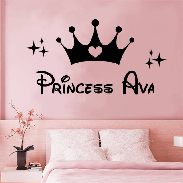 Princess Personalised Girls Bedroom Wall Sticker I Decor Art Children Kids Tiara Crown & Sparkles - image 1