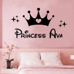 Princess Personalised Girls Bedroom Wall Sticker I Decor Art Children Kids Tiara Crown & Sparkles - thumbnail 1