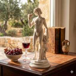 Dionysus Statue Bacchus & Faun By Michelangelo, Greek Roman God Sculpture, Cast Marble Mythology Decor, 13.4In Wine Art Gift - thumbnail 1