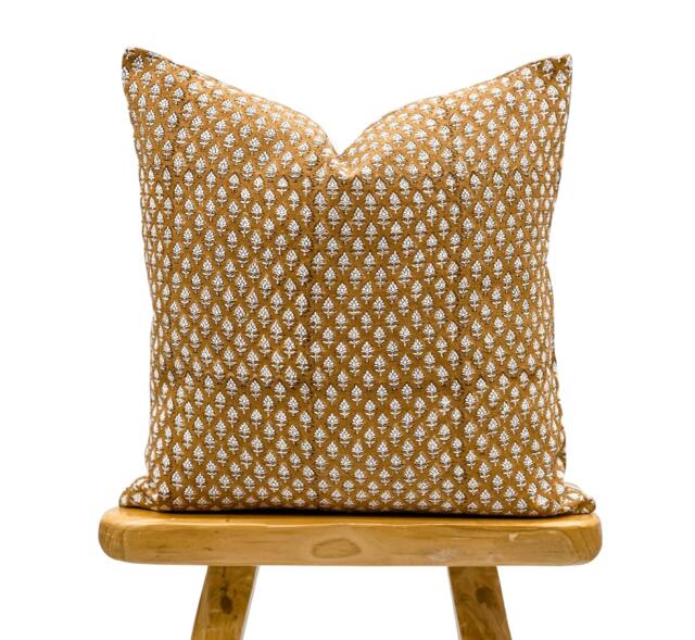 Designer Orange Rust Floral Print On Off White Linen Pillow Cover, Orange Cover, Boho Pillow, Farmhouse Pillow - image 1