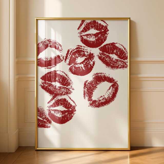 Kiss Print - Lips Preppy Wall Art Pink Prints Girls Prints - image 1