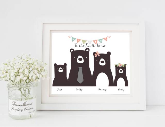 Personalised Family Of Bears Print Custom Home Decor - A5, A4 - image 1