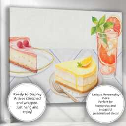 Lemon Cheesecake Citrus Drink Grey Plaid Kitchen Canvas Wall Art Print Decor Picture Ready To Hang - thumbnail 3
