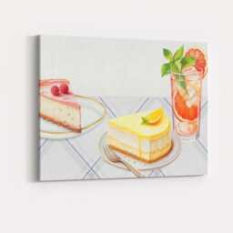Lemon Cheesecake Citrus Drink Grey Plaid Kitchen Canvas Wall Art Print Decor Picture Ready To Hang - thumbnail 4