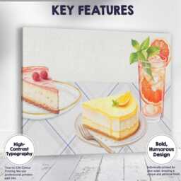 Lemon Cheesecake Citrus Drink Grey Plaid Kitchen Canvas Wall Art Print Decor Picture Ready To Hang - thumbnail 1