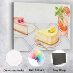Lemon Cheesecake Citrus Drink Grey Plaid Kitchen Canvas Wall Art Print Decor Picture Ready To Hang - thumbnail 2