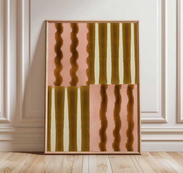 Abstract Geometric Wall Art - Mid Century Modern Striped Poster Minimalist Retro Print Brown Pink Pattern Artwork - image 1
